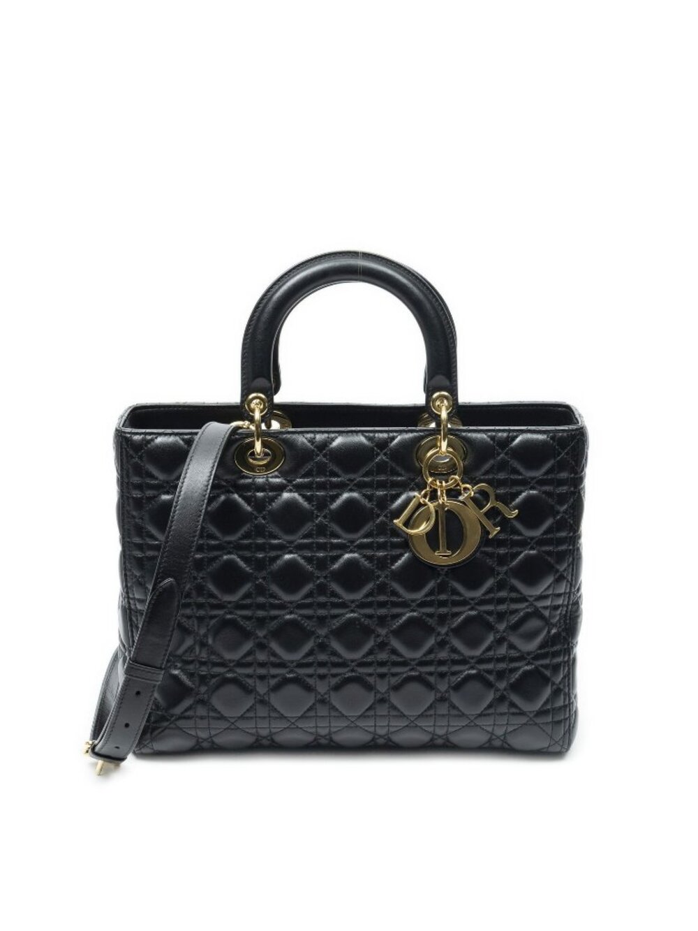 Dior Large Lady Dior Zip Black Cannage Lambskin Leather Handbag
